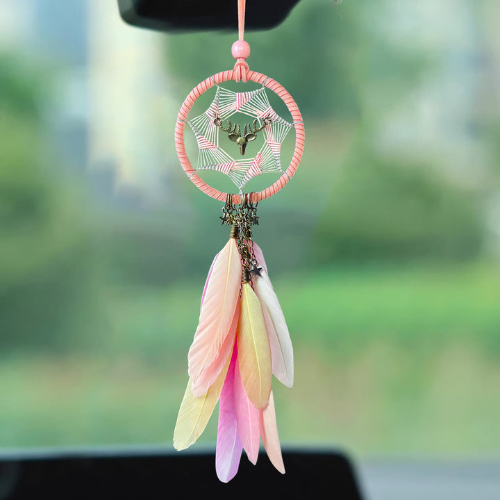 Attrape-rêves bohème Olivenorma en métal et plumes, porte-bonheur - Voyage en toute sécurité – Mélange pastel - image 2
