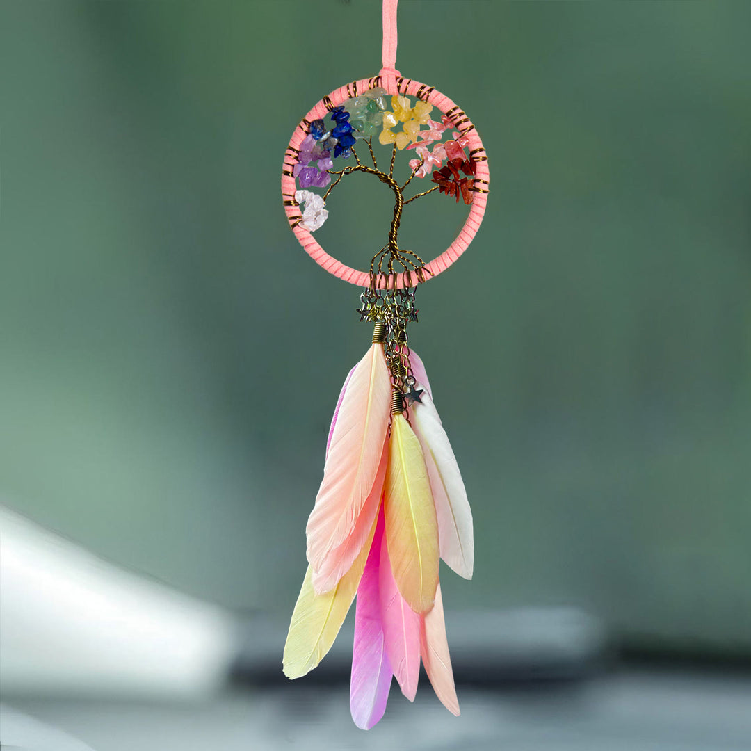 Attrape-rêves bohème Olivenorma en métal et plumes, porte-bonheur - Mélange Arc-en-ciel Cristal-Pastel - image 5