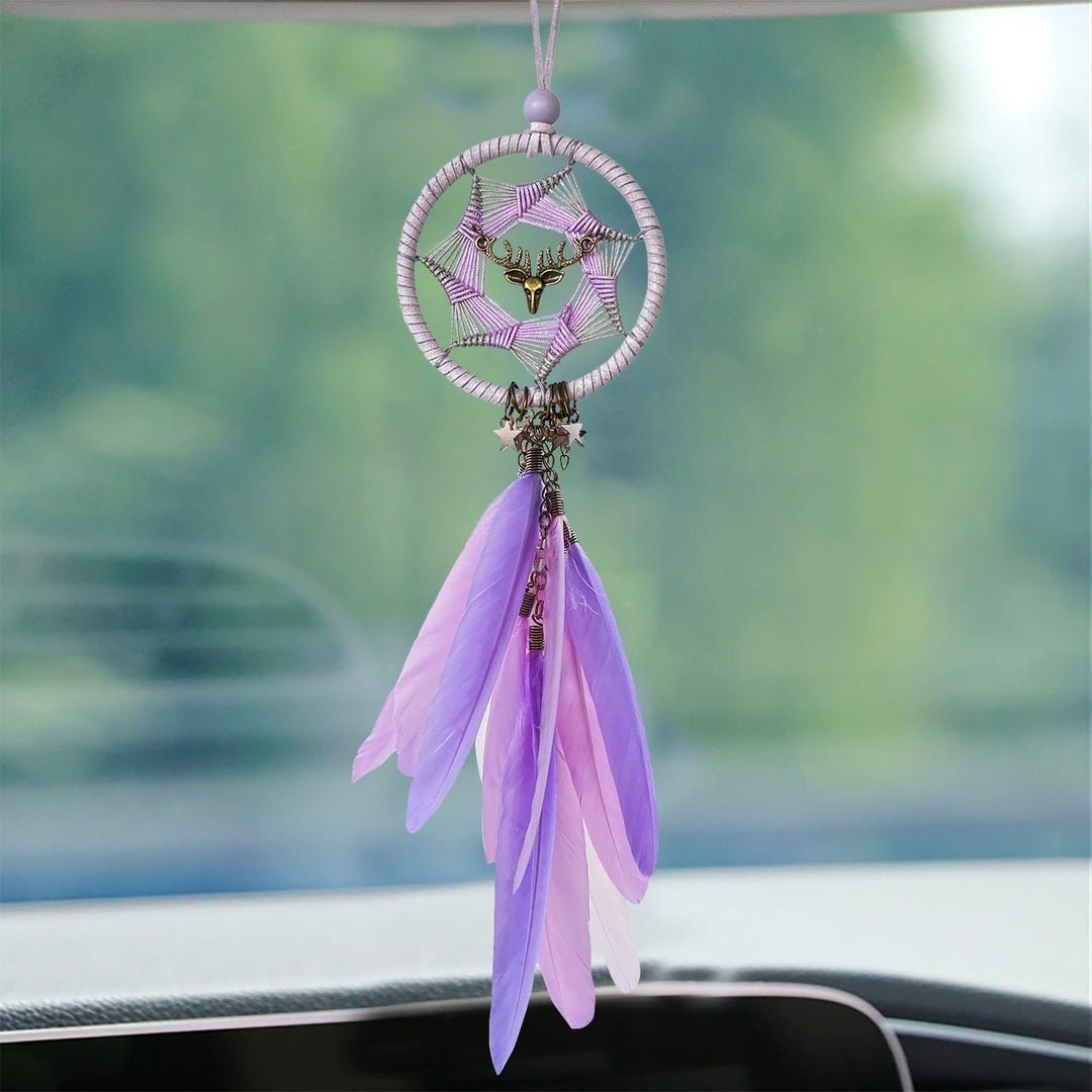 Attrape-rêves bohème Olivenorma en métal et plumes, porte-bonheur - Voyage en toute sécurité – Violet riche - image 4