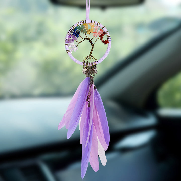 Attrape-rêves bohème Olivenorma en métal et plumes, porte-bonheur - Violet riche en cristaux arc-en-ciel - image 8