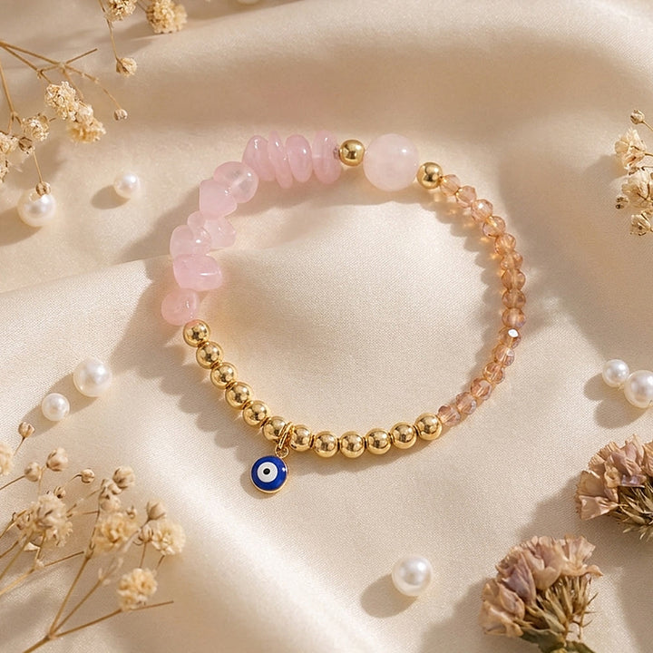 Bracelet à breloque Olivenorma en cristal avec symbole œil protecteur - Quartz rose - image 1