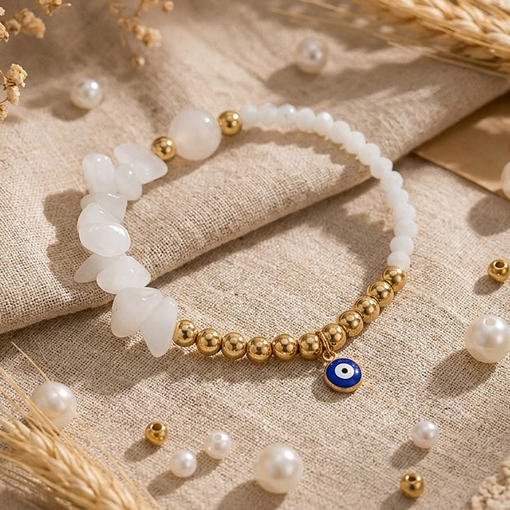 Bracelet à breloque Olivenorma en cristal avec symbole œil protecteur - Jade blanc - image 5