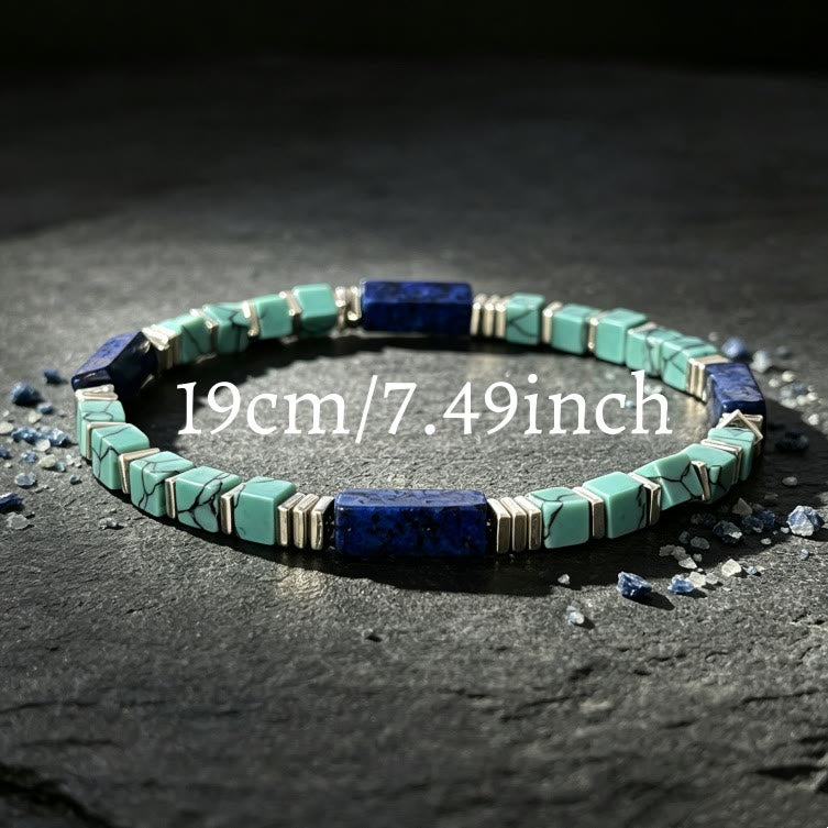Bracelet Olivenorma en perles tubulaires carrées texturées de turquoise et lapis-lazuli naturels : attire la richesse, l’abondance et la prospérité - image 8