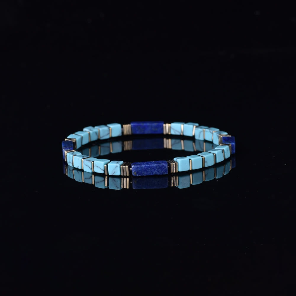 Bracelet Olivenorma en perles tubulaires carrées texturées de turquoise et lapis-lazuli naturels : attire la richesse, l’abondance et la prospérité - image 6