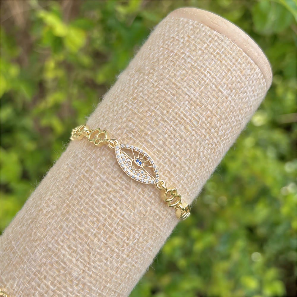 Bracelet Olivenorma en cuivre avec pendentif œil protecteur et porte-bonheur - Œil maléfique pavé allongé - image 5