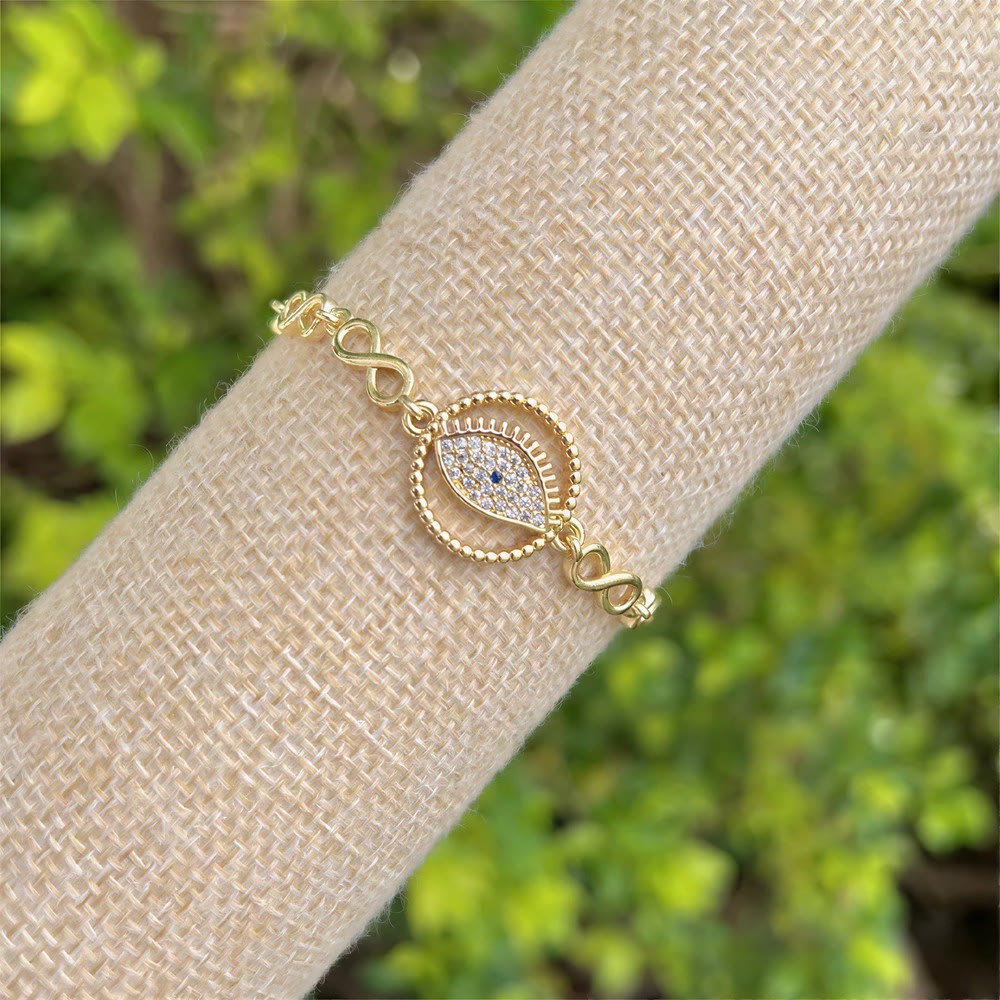 Bracelet Olivenorma en cuivre avec pendentif œil protecteur et porte-bonheur - Double-Anneau Pavé Œil Maléfique - image 4