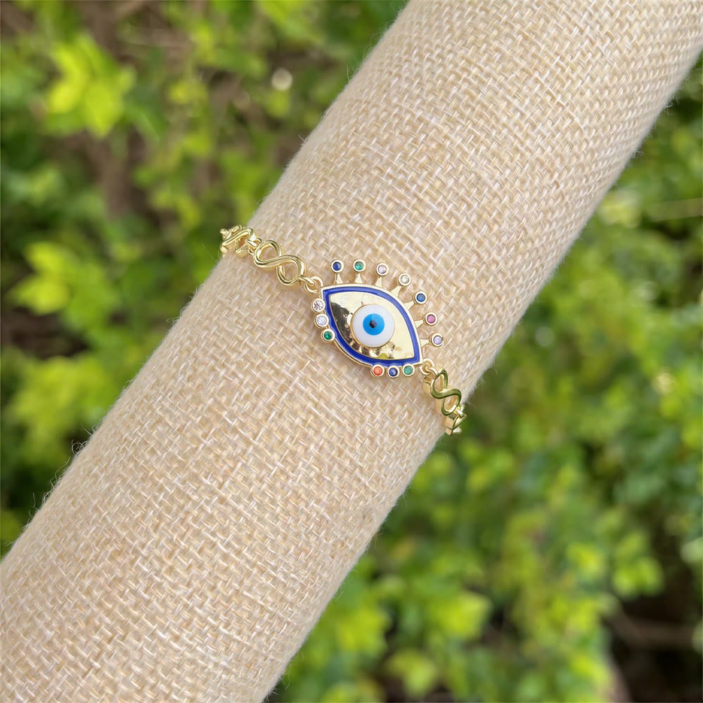 Bracelet Olivenorma en cuivre avec pendentif œil protecteur et porte-bonheur - Œil maléfique en émail coloré - image 2