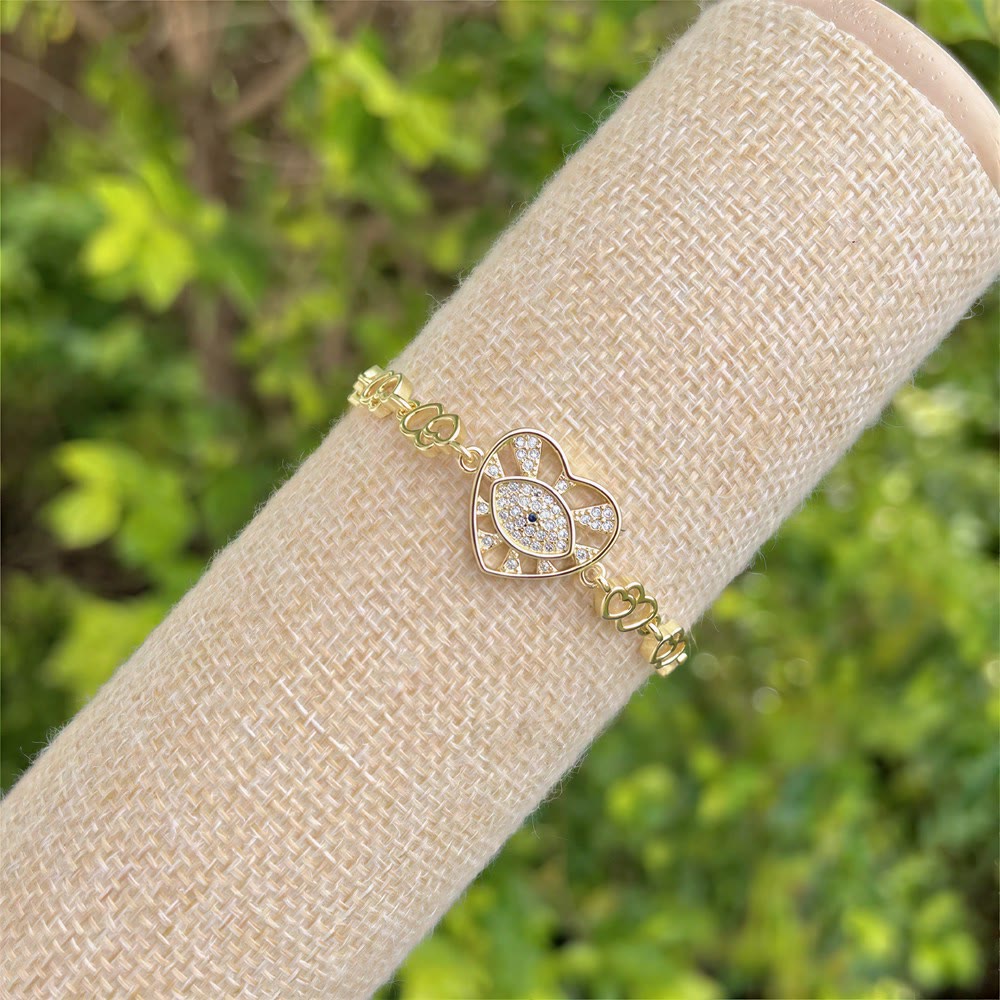 Bracelet Olivenorma en cuivre avec pendentif œil protecteur et porte-bonheur - Œil maléfique pavé en forme de cœur - image 7
