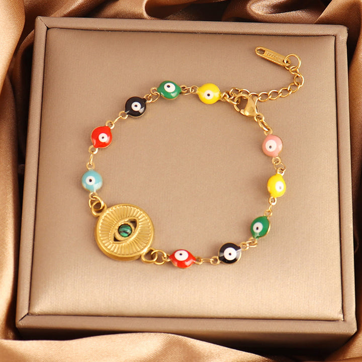 Bracelet Olivenorma en acier inoxydable à plusieurs perles, motif œil protecteur, symbole de chance - Pièce ronde porte-bonheur œil maléfique - image 10