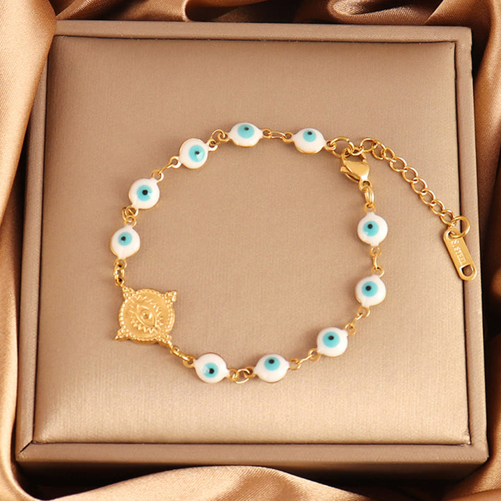 Bracelet Olivenorma en acier inoxydable à plusieurs perles, motif œil protecteur, symbole de chance - Étiquette carrée Œil maléfique - image 8