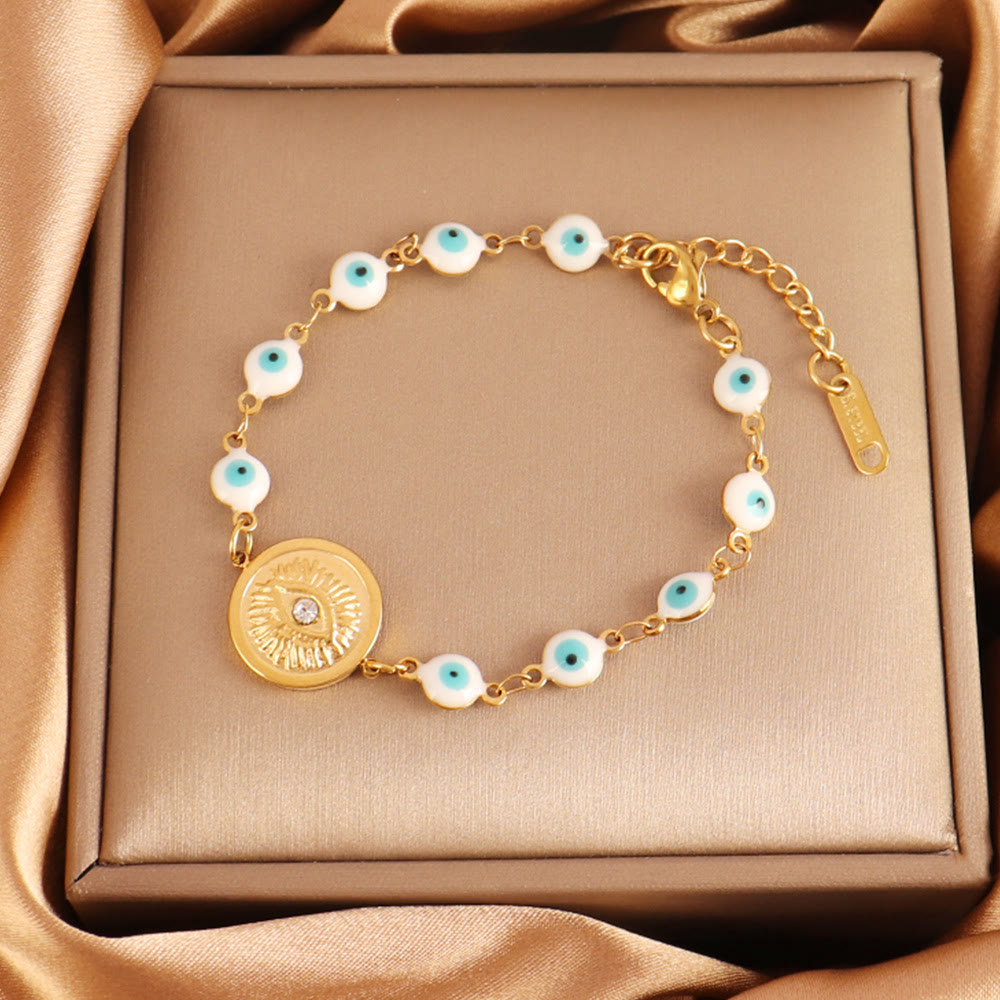Bracelet Olivenorma en acier inoxydable à plusieurs perles, motif œil protecteur, symbole de chance - Médaillon de pièce de monnaie œil maléfique - image 7