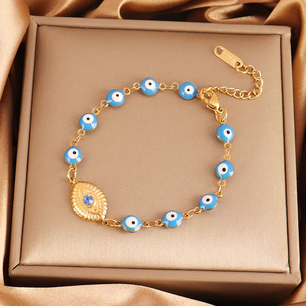 Bracelet Olivenorma en acier inoxydable à plusieurs perles, motif œil protecteur, symbole de chance - Étiquette ovale, perle bleue, œil maléfique - image 17