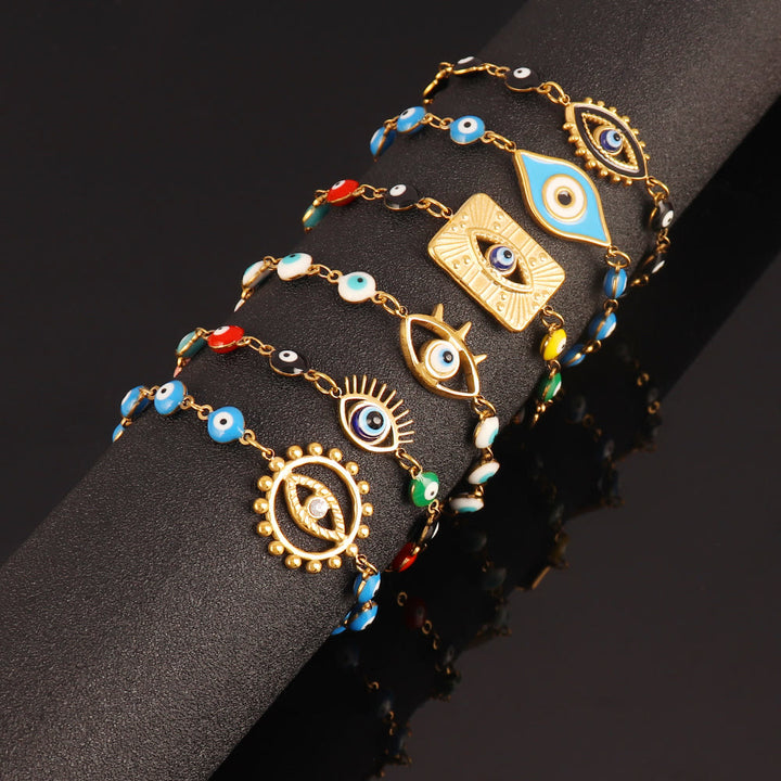 Bracelet Olivenorma en acier inoxydable à plusieurs perles, motif œil protecteur, symbole de chance - image 3