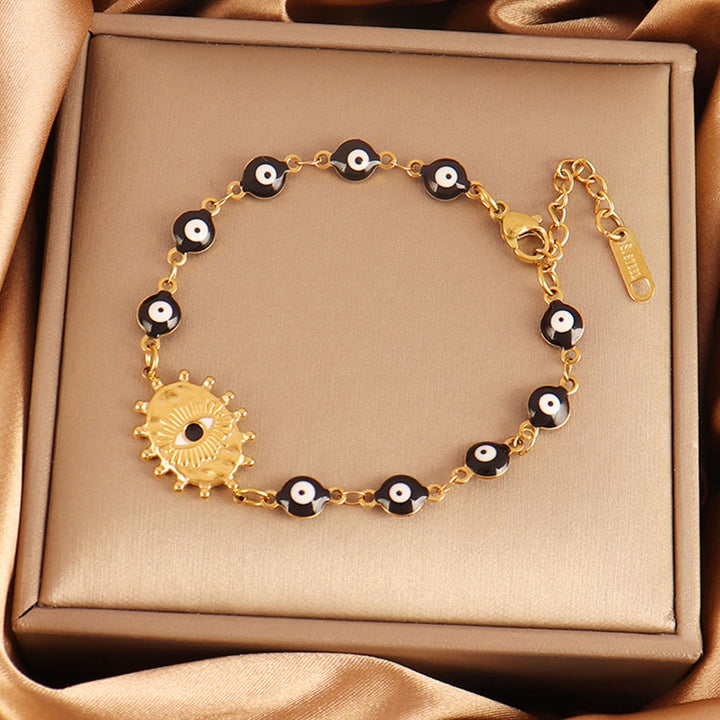 Bracelet Olivenorma en acier inoxydable à plusieurs perles, motif œil protecteur, symbole de chance - Charme d'engrenage solaire Œil maléfique - image 13