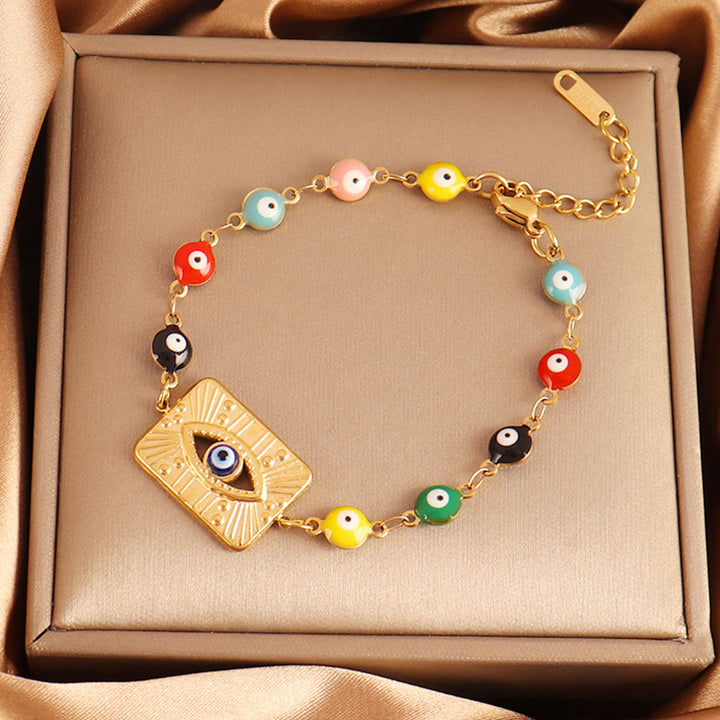 Bracelet Olivenorma en acier inoxydable à plusieurs perles, motif œil protecteur, symbole de chance - Étiquette rectangulaire Œil maléfique - image 11