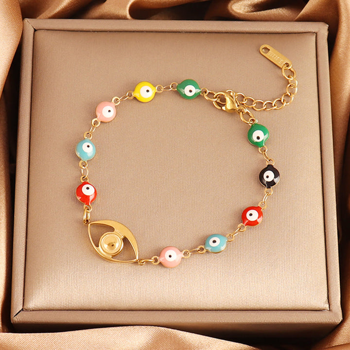 Bracelet Olivenorma en acier inoxydable à plusieurs perles, motif œil protecteur, symbole de chance - Perles multicolores peintes à l'œil maléfique - image 4