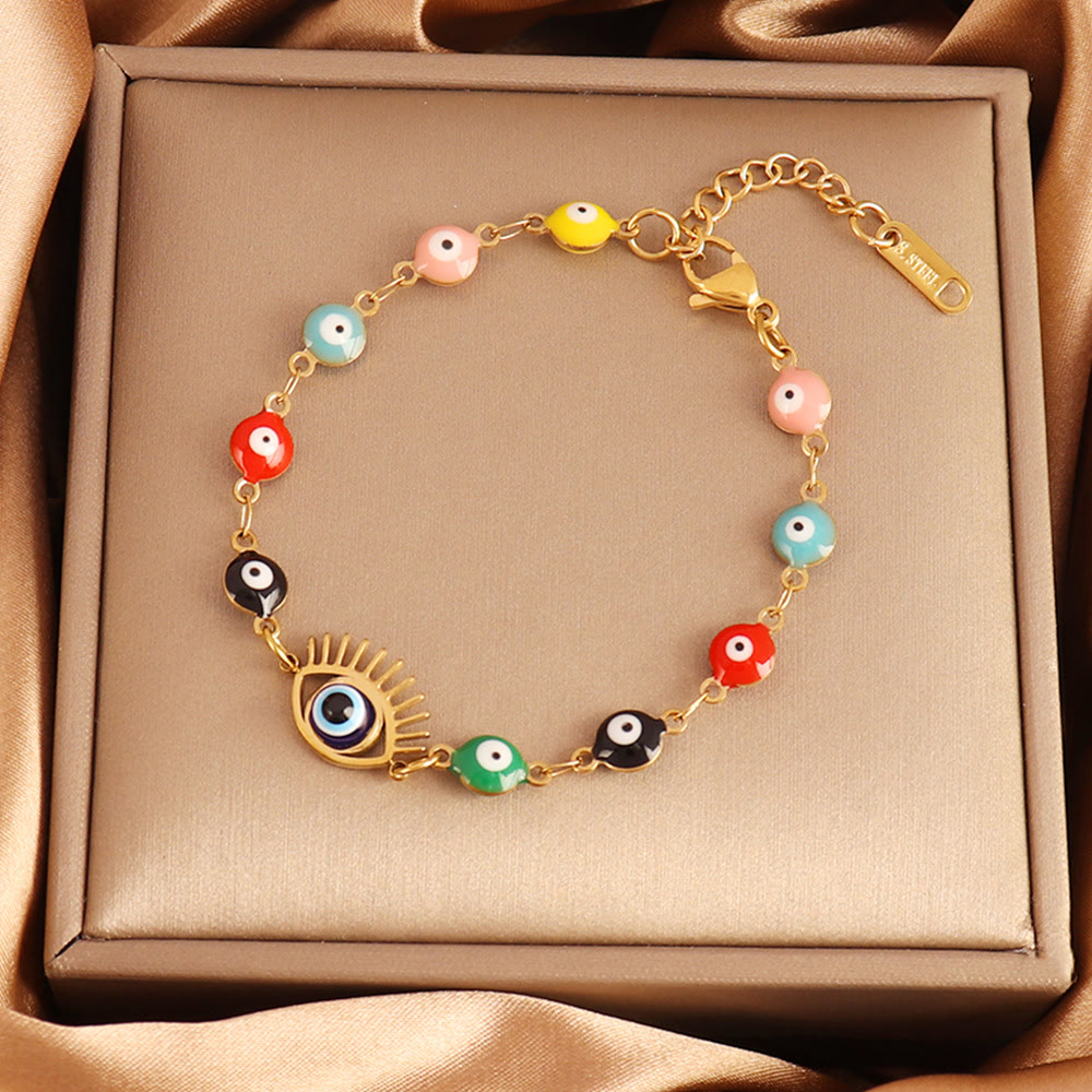 Bracelet Olivenorma en acier inoxydable à plusieurs perles, motif œil protecteur, symbole de chance - Œil protecteur en perles de nuances mixtes - image 9