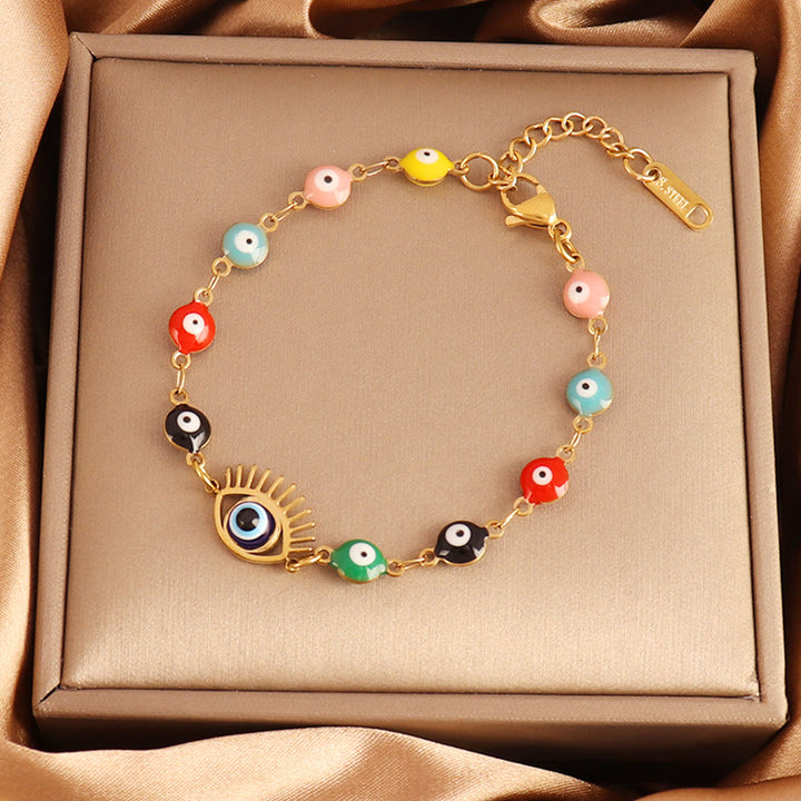 Bracelet Olivenorma en acier inoxydable à plusieurs perles, motif œil protecteur, symbole de chance - Œil protecteur en perles de nuances mixtes - image 9