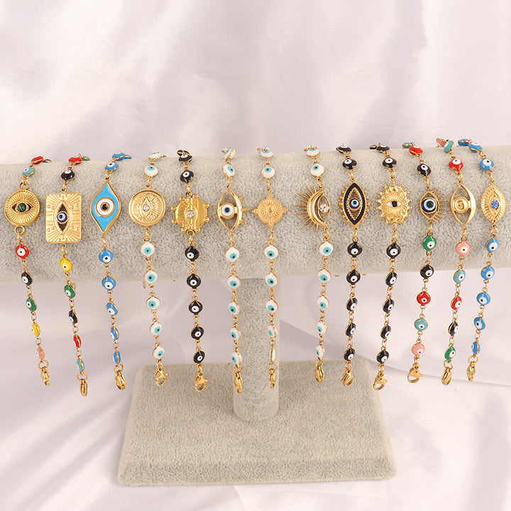 Bracelet Olivenorma en acier inoxydable à plusieurs perles, motif œil protecteur, symbole de chance - image 0