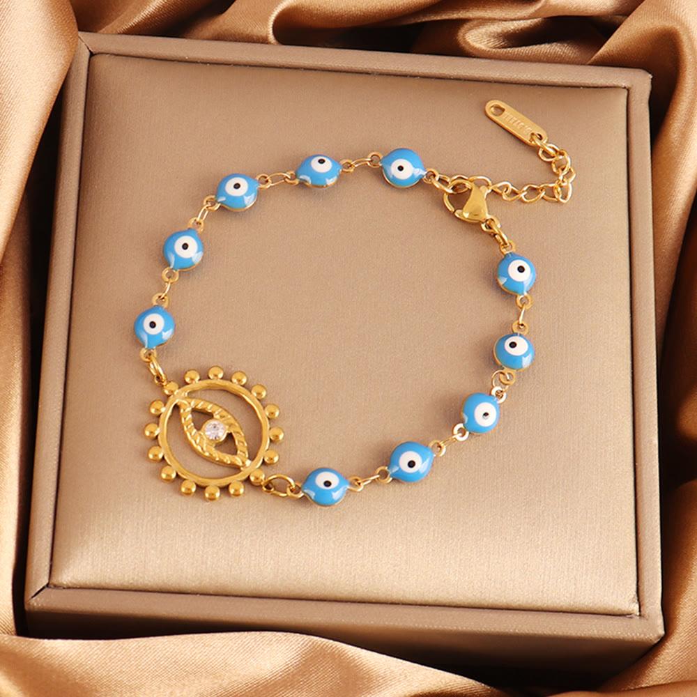 Bracelet Olivenorma en acier inoxydable à plusieurs perles, motif œil protecteur, symbole de chance - Perle bleue Sun Gear Œil maléfique - image 16