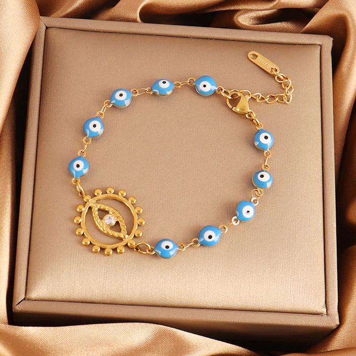 Bracelet Olivenorma en acier inoxydable à plusieurs perles, motif œil protecteur, symbole de chance - Perle bleue Sun Gear Œil maléfique - image 16