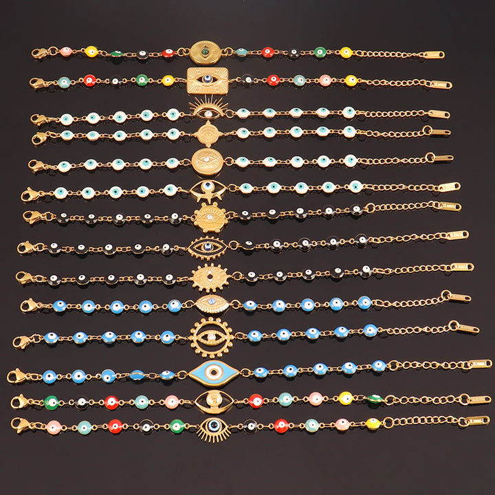 Bracelet Olivenorma en acier inoxydable à plusieurs perles, motif œil protecteur, symbole de chance - image 2