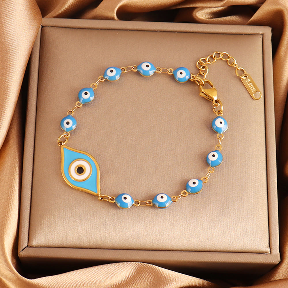 Bracelet Olivenorma en acier inoxydable à plusieurs perles, motif œil protecteur, symbole de chance - Perle bleue en forme d'œil avec œil maléfique - image 15