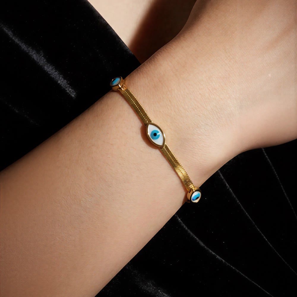 Bracelet Olivenorma en acier inoxydable avec triple œil protecteur et chaîne serpent. - image 5