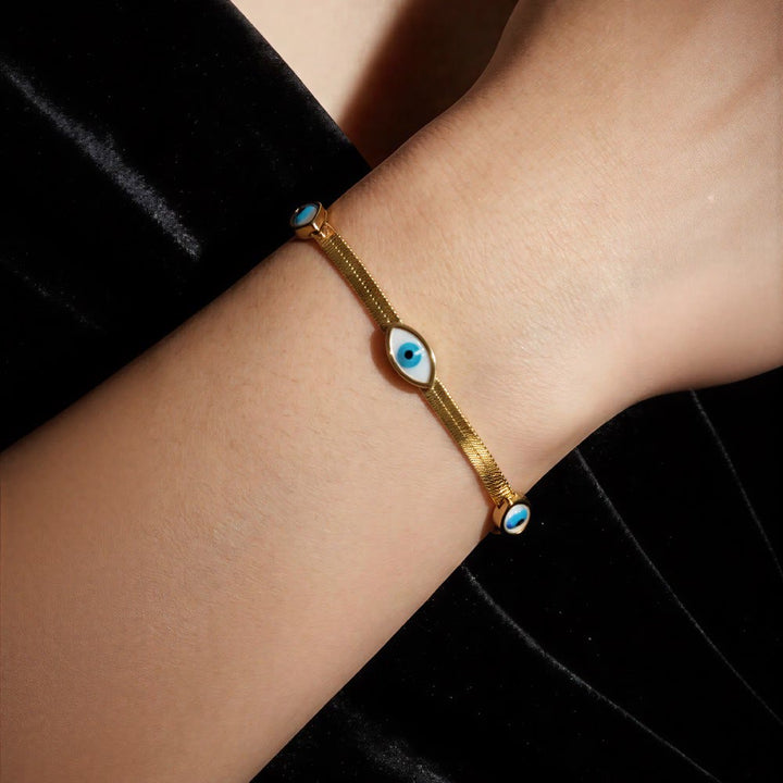 Bracelet Olivenorma en acier inoxydable avec triple œil protecteur et chaîne serpent. - image 5