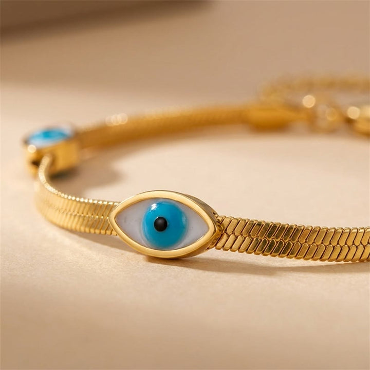 Bracelet Olivenorma en acier inoxydable avec triple œil protecteur et chaîne serpent. - image 3
