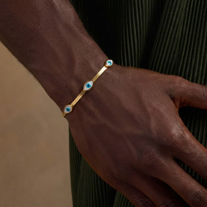 Bracelet Olivenorma en acier inoxydable avec triple œil protecteur et chaîne serpent. - image 7
