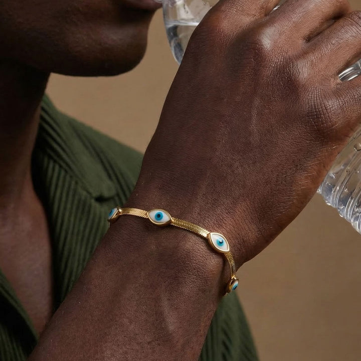 Bracelet Olivenorma en acier inoxydable avec triple œil protecteur et chaîne serpent. - image 6