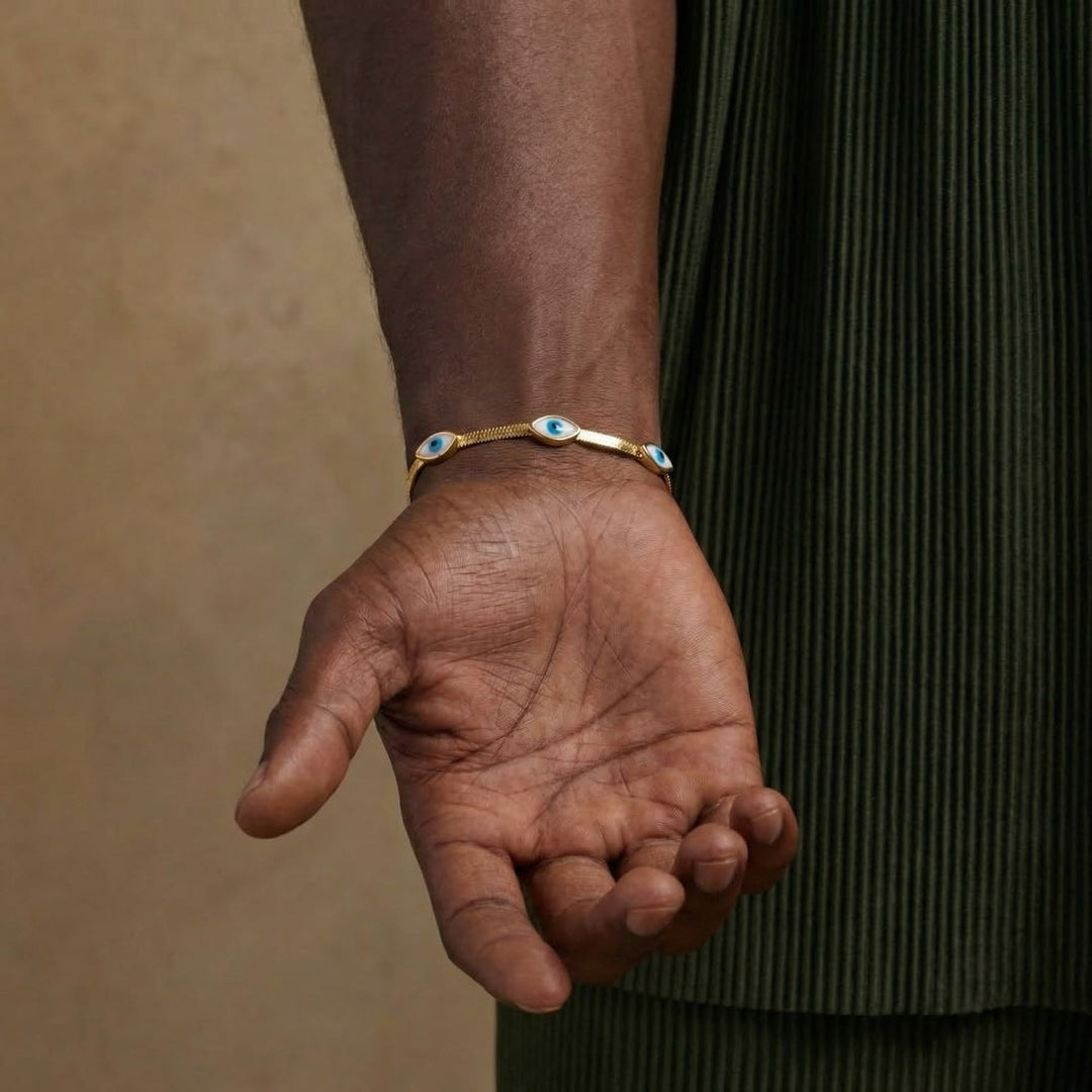 Bracelet Olivenorma en acier inoxydable avec triple œil protecteur et chaîne serpent. - image 8