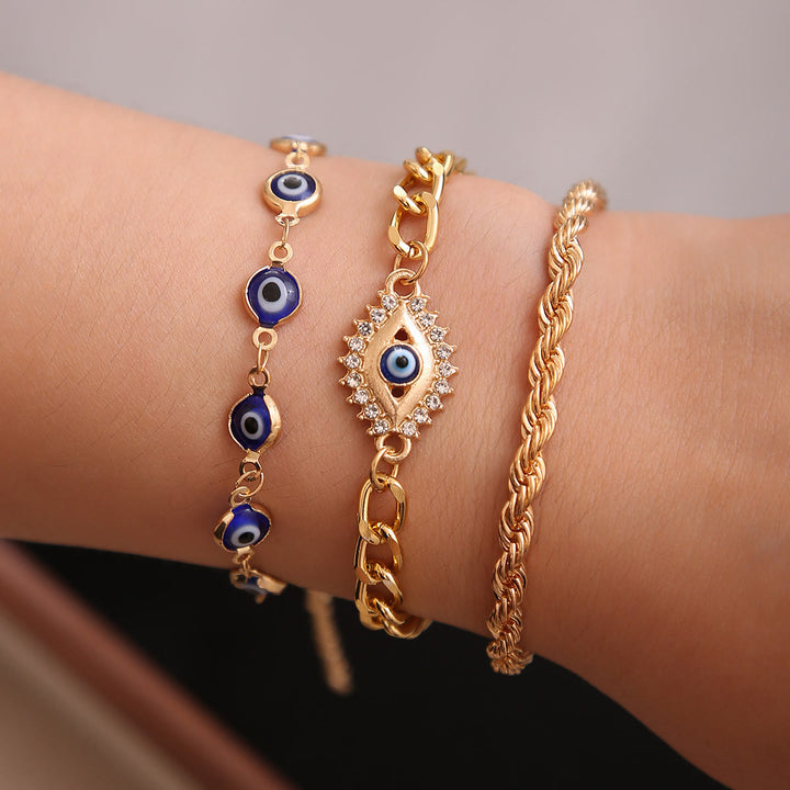 Bracelet Olivenorma en alliage et strass avec breloque œil protecteur et symbole de bénédiction - Ensemble de 3 - image 0