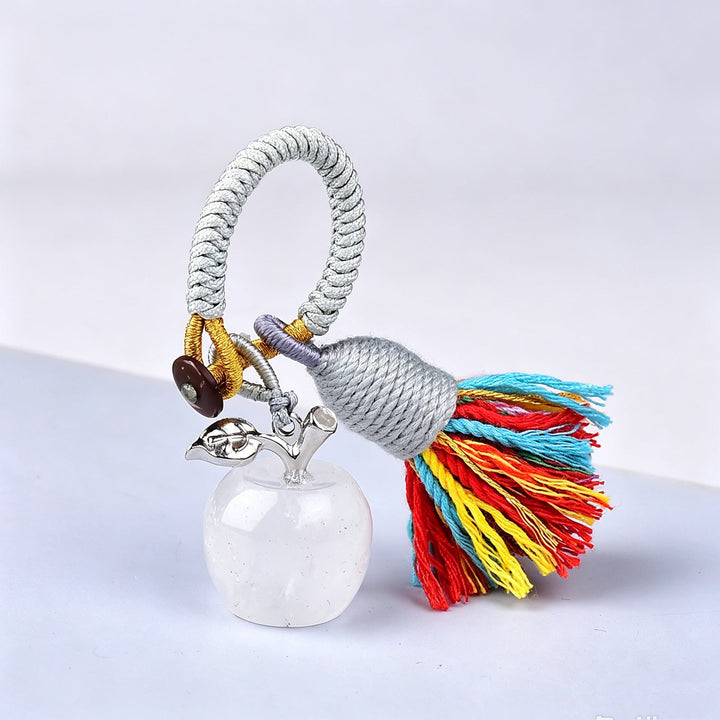Porte-clés Olivenorma en cristal, motif pomme et pompon, symbole de bénédiction - Quartz clair - image 27