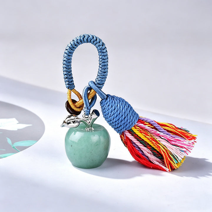 Porte-clés Olivenorma en cristal, motif pomme et pompon, symbole de bénédiction - Aventurine verte - image 9
