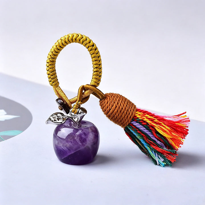 Porte-clés Olivenorma en cristal, motif pomme et pompon, symbole de bénédiction - Améthyste - image 5