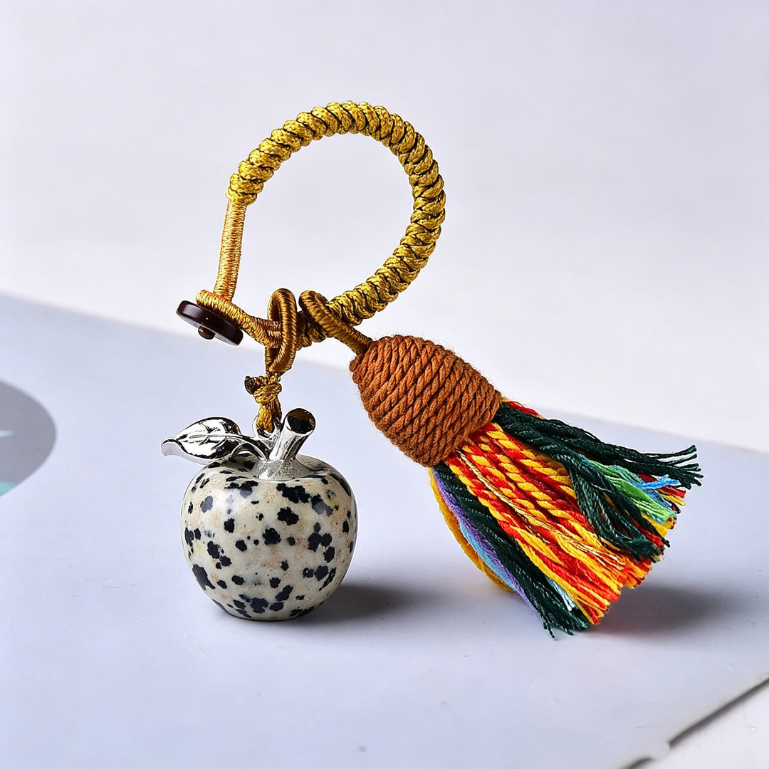Porte-clés Olivenorma en cristal, motif pomme et pompon, symbole de bénédiction - Jasper dalmatien - image 17
