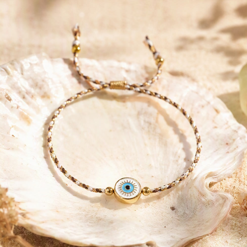 Bracelet porte-bonheur Olivenorma en fil de coton tressé avec breloque œil protecteur et porte-bonheur - Brun - image 3