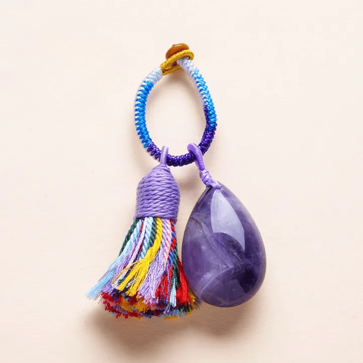 Porte-clés Olivenorma en cristal naturel, pompon en forme de larme, tissé à la main, symbole de protection et de bénédiction. - Améthyste - image 16