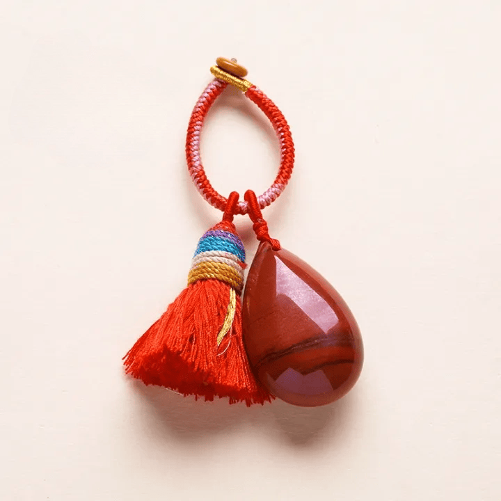 Porte-clés Olivenorma en cristal naturel, pompon en forme de larme, tissé à la main, symbole de protection et de bénédiction. - Jaspe rouge - image 8