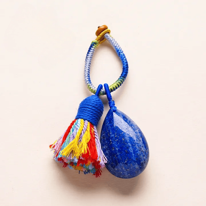 Porte-clés Olivenorma en cristal naturel, pompon en forme de larme, tissé à la main, symbole de protection et de bénédiction. - Lapis lazuli - image 14