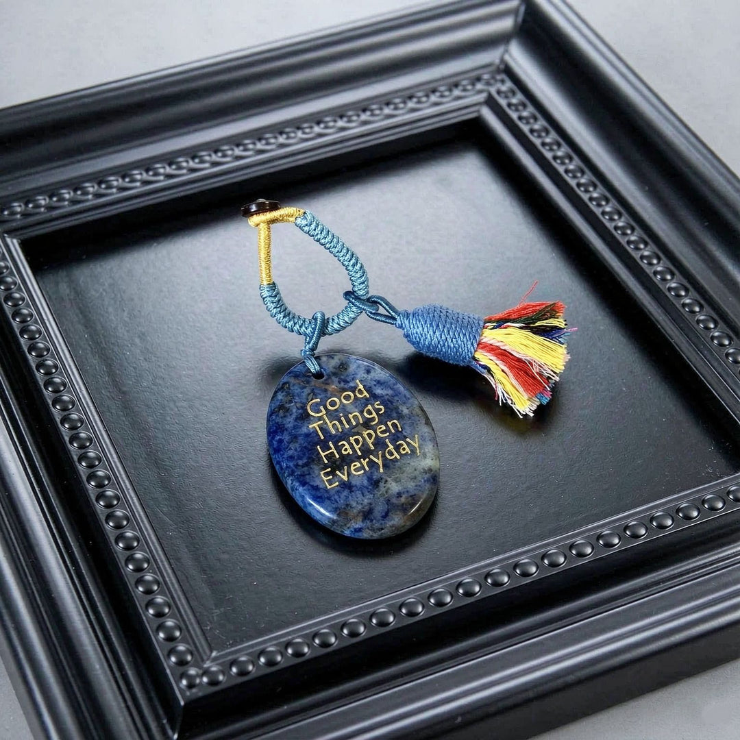 Porte-clés Olivenorma en cristal naturel, orné d'un pompon gravé et tissé à la main, porte-bonheur - Sodalite - image 12