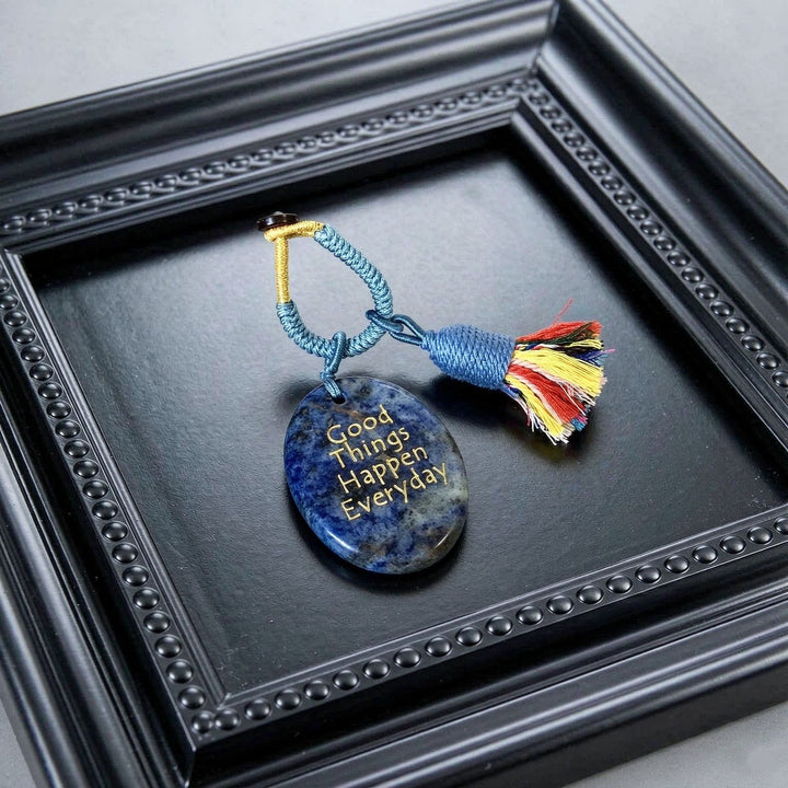 Porte-clés Olivenorma en cristal naturel, orné d'un pompon gravé et tissé à la main, porte-bonheur - Sodalite - image 12
