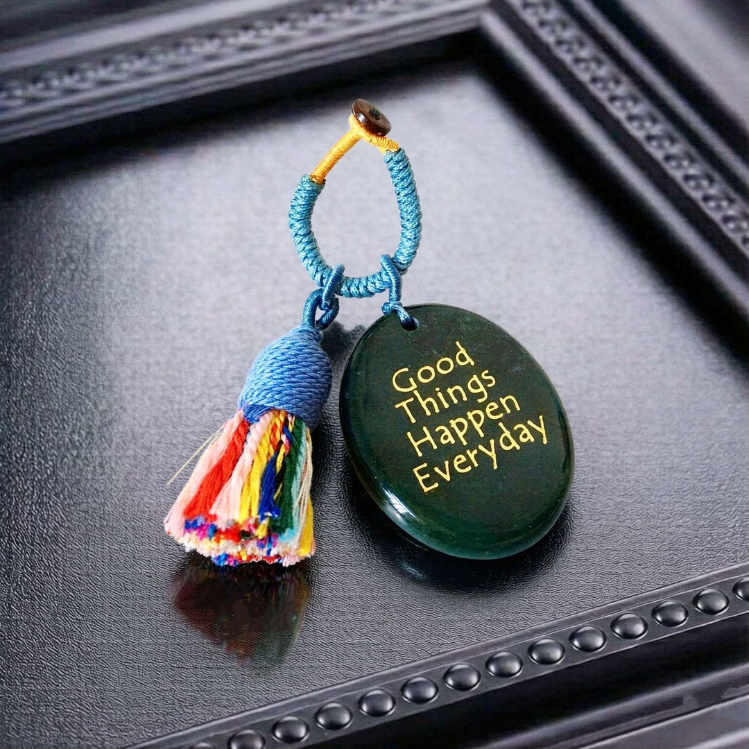 Porte-clés Olivenorma en cristal naturel, orné d'un pompon gravé et tissé à la main, porte-bonheur - Agate d'Inde - image 24