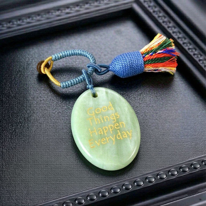 Porte-clés Olivenorma en cristal naturel, orné d'un pompon gravé et tissé à la main, porte-bonheur - Jade serpentine - image 32