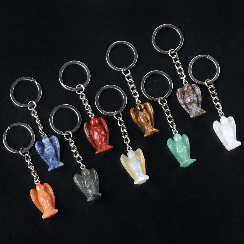 Porte-clés porte-bonheur Olivenorma en cristal naturel sculpté en forme d'ange, ornement de protection et de bénédiction - image 1
