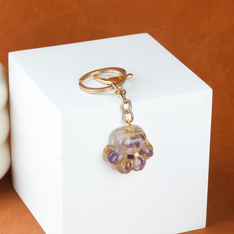 Porte-clés porte-bonheur Olivenorma en résine cristal naturelle et forme de patte de chat, chaîne dorée - Lavande Améthyste - image 9