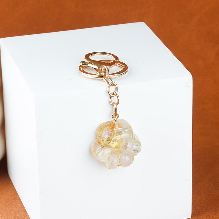 Porte-clés porte-bonheur Olivenorma en résine cristal naturelle et forme de patte de chat, chaîne dorée - Super Seven - image 7
