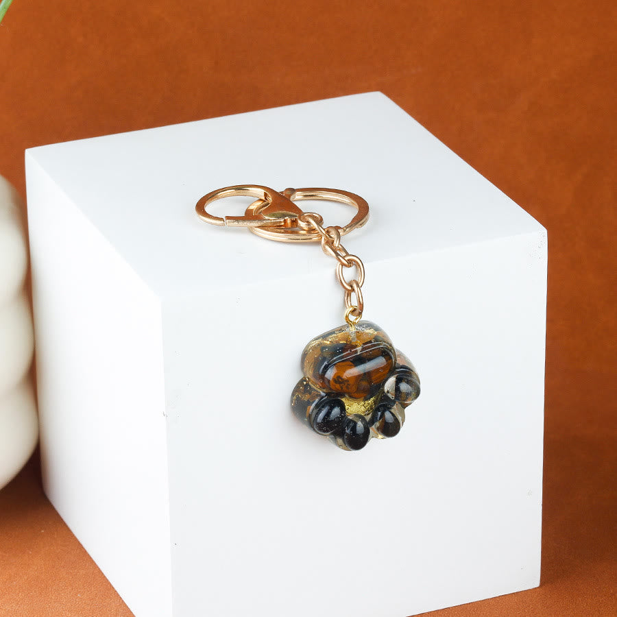 Porte-clés porte-bonheur Olivenorma en résine cristal naturelle et forme de patte de chat, chaîne dorée - Œil de tigre bleu - image 8